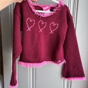 Vintage 2000 Y2K Mattel Barbie Burgundy Heart Sweater Flare Sleeves Size 5/6